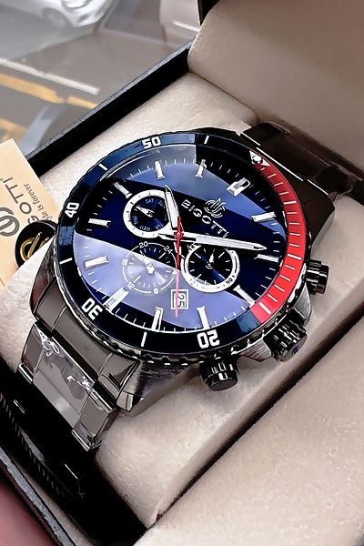 Bigotti Special Boxed 5 Atm Waterproof Men Wristwatch Smoked Color Steel Band + Gift Bracelet Bme2025C1