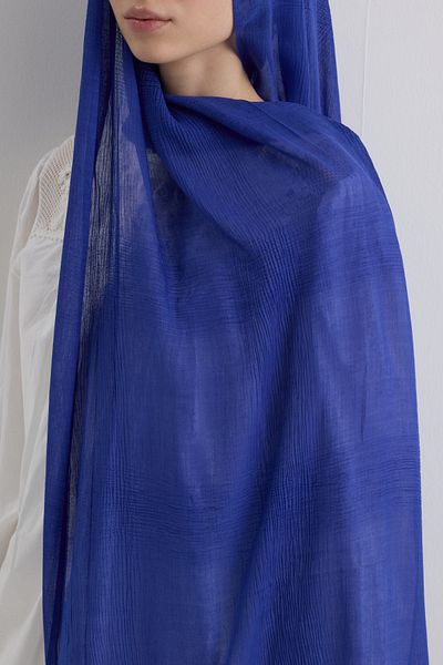 FENZA SCARF Brice Cobalt Blue Long Fringe Tassles Cotton Shawl