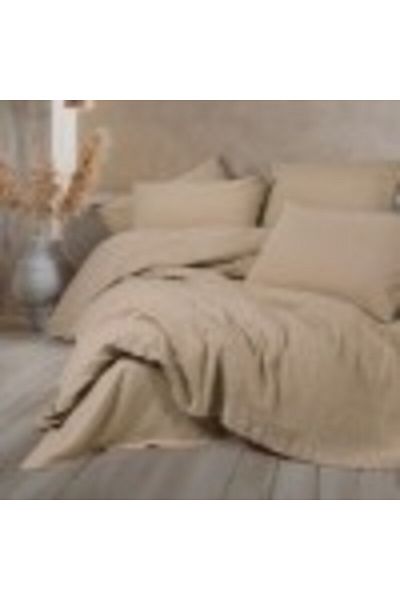 Cotton Box 6-piece double bed linen with pleated pattern, Cotton Box, Liny Sungai Salmon Beige