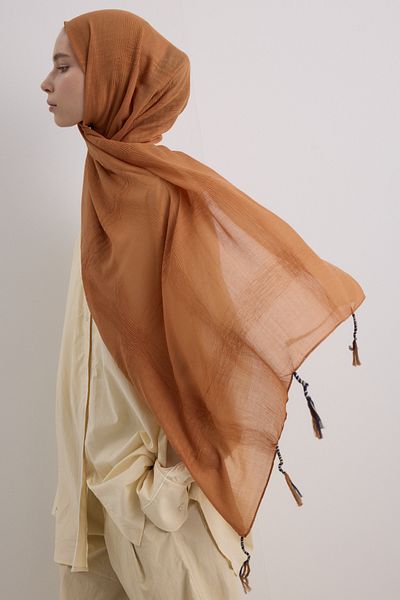 FENZA SCARF Brice Cinnamon Long Fringe Tassels Cotton Shawl