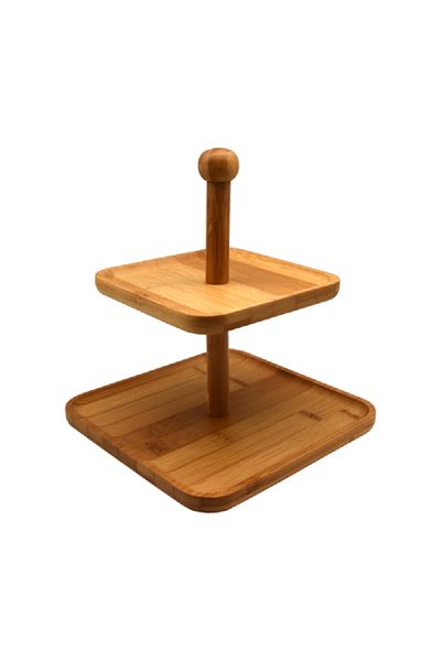 Bien Servi 2-Tier Elegant Square Bamboo Snack Stand Brown