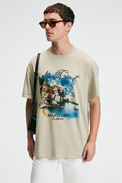 GRIMELANGE Ανδρικό μπλουζάκι ZEST 100% βαμβακερό με στάμπα με κοντό μανίκι με στρογγυλή λαιμόκοψη