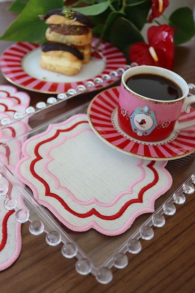 vipceyiz Pink Red Pink 3 Row Cocktail Napkin (6 Pcs)