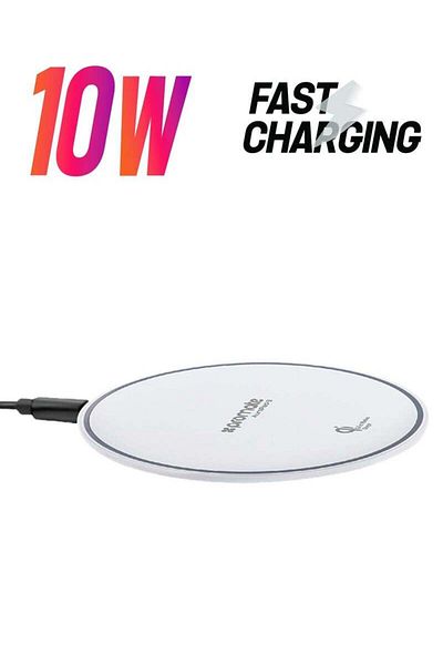 Promate Ultra-Slim Qi Certified Fast Wireless Charging Pad with LED Light, AuraPad-3 White