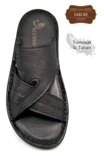 sermoda Γνήσιο δέρμα Ανδρικές Παντόφλες Ελαφρύ Δερμάτινο Παντόφλες G Κοντά Μαύρο