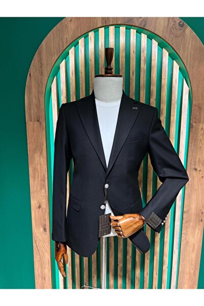cemden Erkek Siyah Regular Fit Mono Yaka Ceket