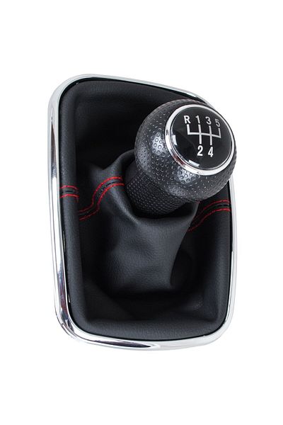 Autohelix MSA Schimbător de viteze compatibil cu Volkswagen Golf IV PETROL, cusături roșii și ramă cromată, 23MM