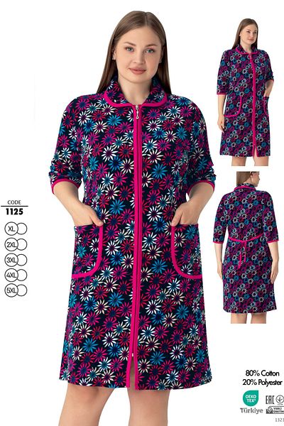 ROMEO LİFE Women's Plus Size Cotton Blend Velvet Zipper Dress 1125