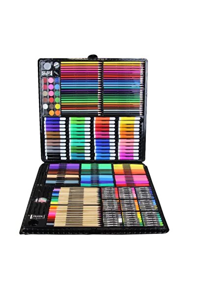 WePro Store Set de pictură și desen pentru copii 258 buc, creioane colorate, pasteluri în ulei, acuarele, negru