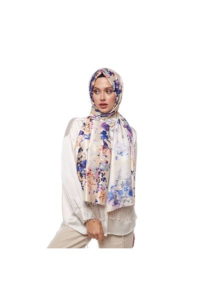 ipekevi Cream Rose Garden Patterned Silk Shawl