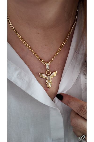 By Selen Suyolcu Steel Zircon Stone Phoenix Model Necklace