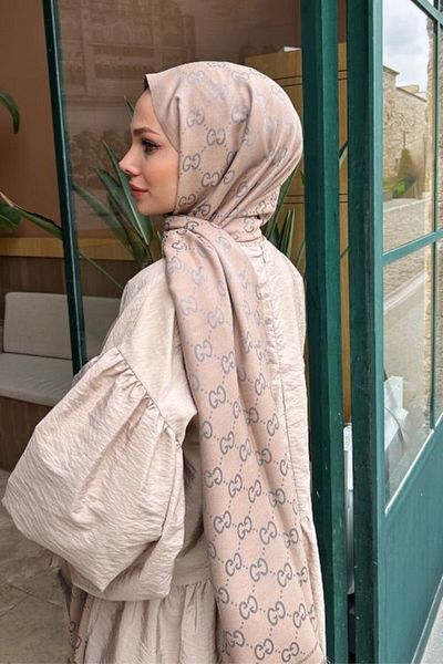 Sima Dark Gray Gg Pattern Thin Cashmere Shawl