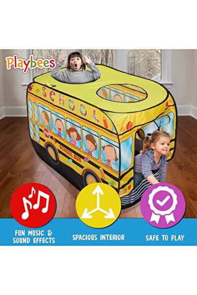 Genel Markalar Renkli müzikli okul otobüsü 3 açıklıklı eğlenceli pop-up çocuk oyun çadırı