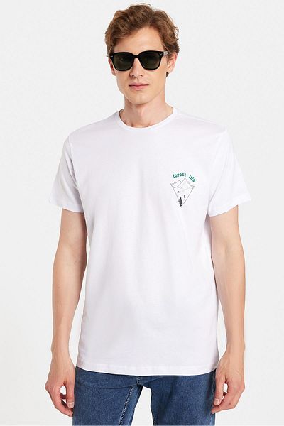 Tudors Ανδρικό T-shirt Slim Fit Slim Fit 100% βαμβακερό τυπωμένο λευκό μπλουζάκι με λαιμόκοψη