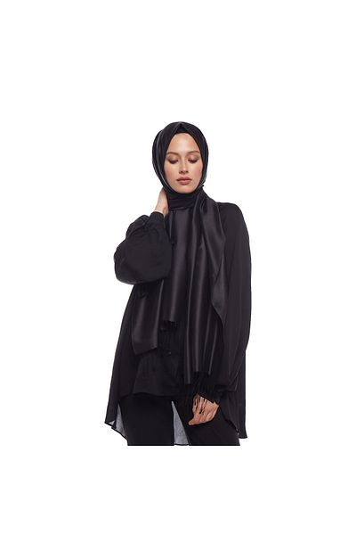 ipekevi Black Silkmill Plain Silk Shawl 2911