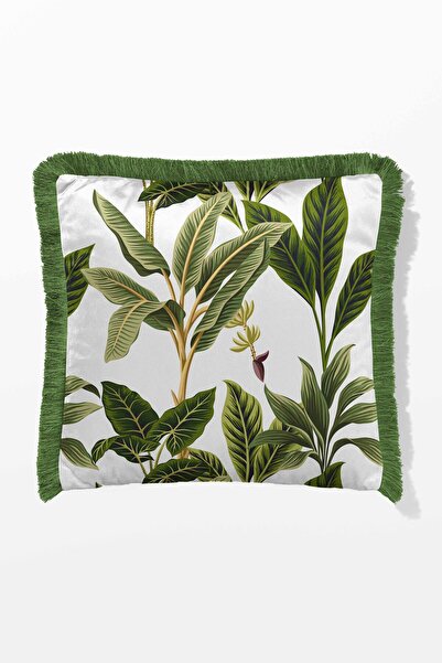 Pilloveland Saçaklı Kırlent Kılıfı Çift Taraflı 43*43 Cm - Tropikal
