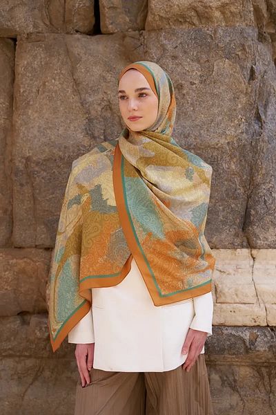 ED Scarf Orange Ed Scarf Sunrise Dream Pattern Shawl