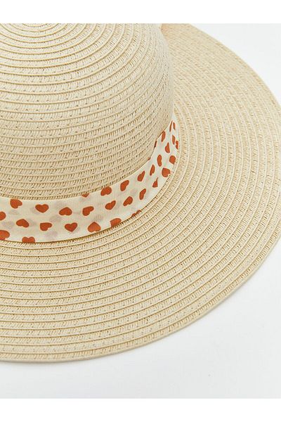 LC Waikiki Heart Patterned Straw Girl's Hat
