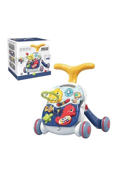 WePro Store Premergător interactiv 3 în 1 pentru bebeluși, albastru, sunete, lumini, înălțime și viteză reglabile, jucării, 6-18 m