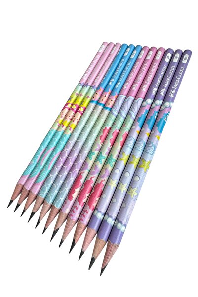 Faber Castell Faber-Castell Deniz Kızı Desenli Kurşun Kalem, 2B, 12'li Set, Pastel Renkli