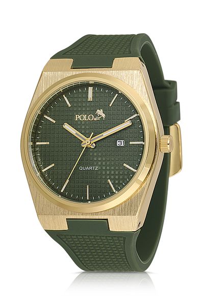 Polo Air Men's Wrist Watch with Silicone Cord Calendar Dark Green Gold Color Pl-0985E4X