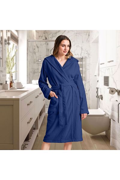 Generic Luxury Cotton Bathrobe Ultra Soft NAVY BLUE