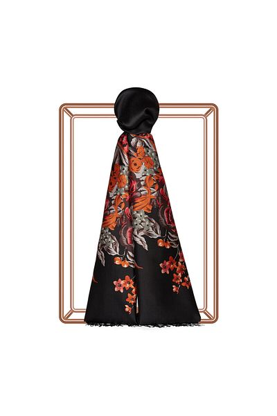 ipekevi Black Pink Silkmill Silk Shawl 02677