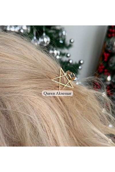 QUEEN AKSESUAR Trend Small Minimal Gold Color Star Geometric Metal Hair Pin Latch Clip-On