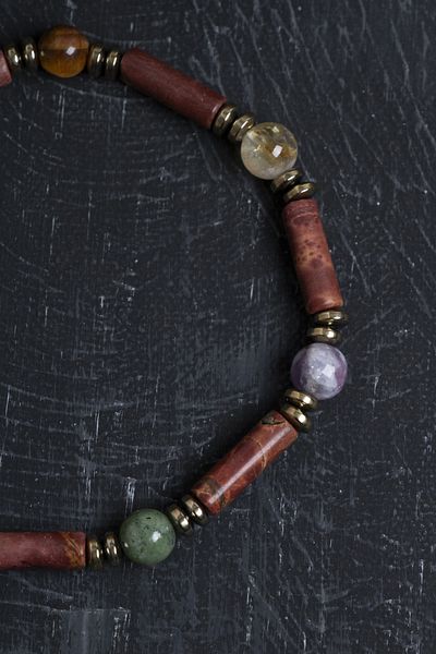 OSMANLI DOĞAL TAŞ Certified Apatite, Citrine and Jasper Natural Stone Bracelet