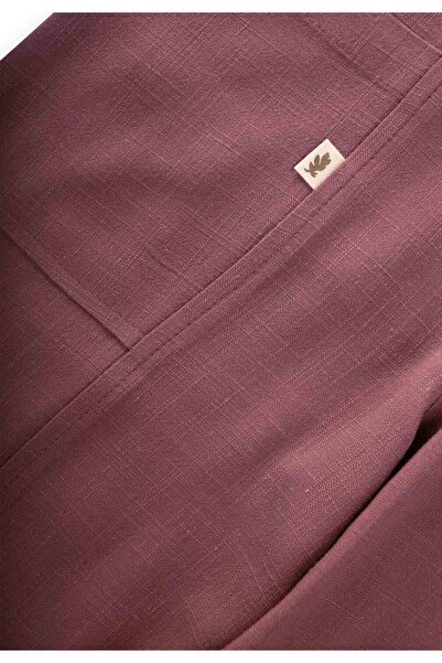 Cigit V Neck Elastic Leg Linen Salopet 2-7 Years Plum