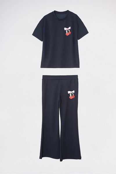 MİNİKO KİDS Girl's Cherry Heart Patterned Spanish Leggings Short Sleeve Set