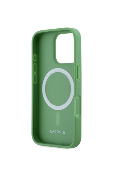 Lacoste LACOSTE Green Case for iPhone 16 Pro Max - Stylish Faux Leather with Mag Safe Backing by CG Mobile
