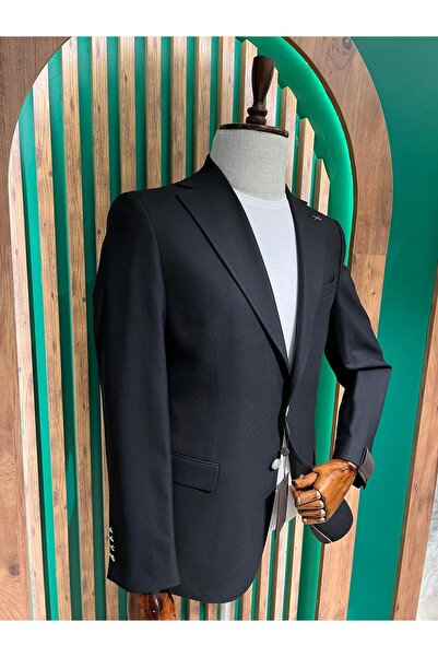 cemden Erkek Siyah Regular Fit Mono Yaka Ceket