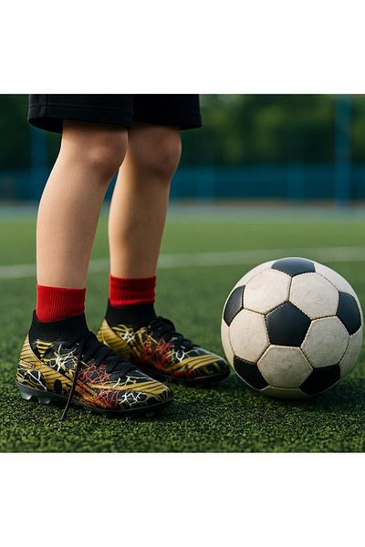 homiro Pantofi de fotbal Vinnex cu șosete din Lycra pentru copii-Negru-Auriu