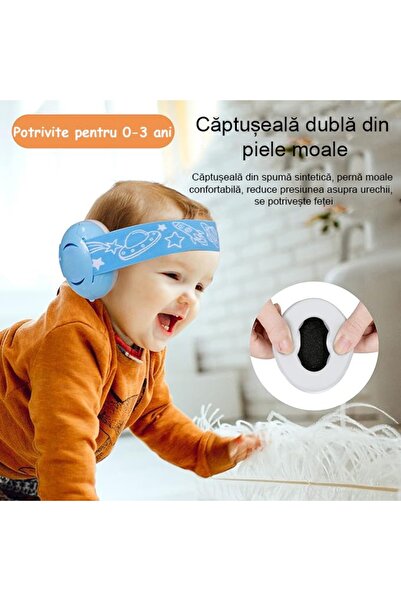 WePro Store Chrániče sluchu pro miminka 3-36 měsíců, ochrana sluchu, systém Secure Fontanelle, elastický čelenka, modrošedá