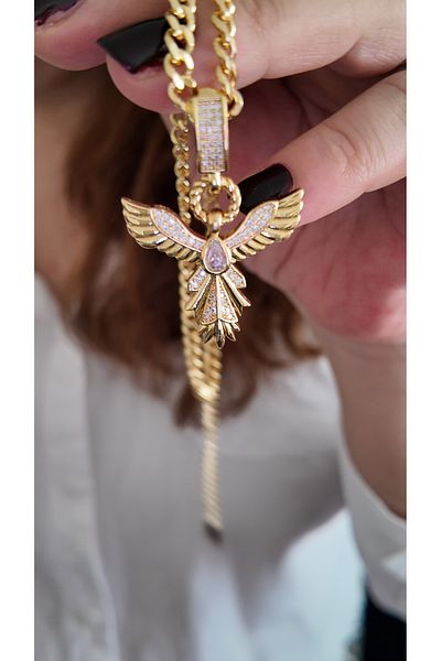 By Selen Suyolcu Steel Zircon Stone Phoenix Model Necklace