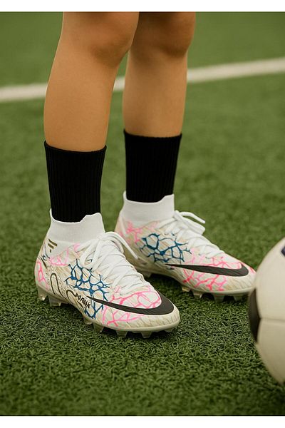 homiro Pantofi de fotbal Vinnex cu șosete din Lycra pentru copii-Alb-Auriu