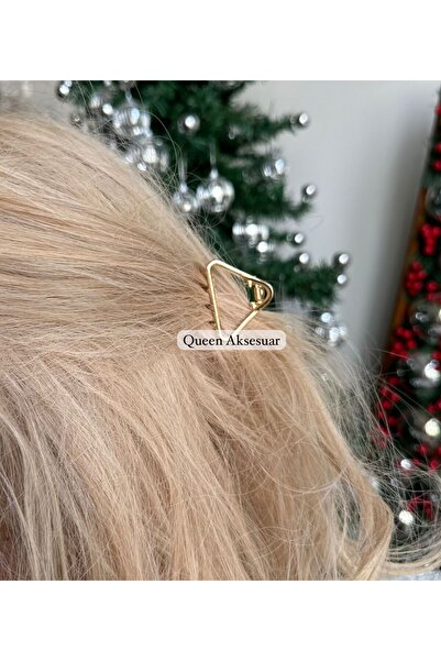 QUEEN AKSESUAR Trend Small Gold Color Triangle Geometric Metal Hair Pin Latch Clip-On