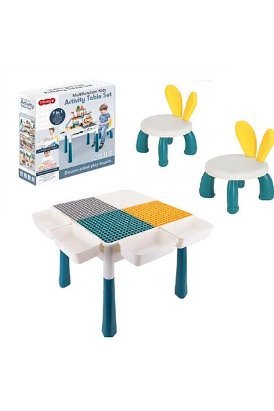 WePro Store Masă Lego multifuncțională 7 în 1 cu scaune, nisip, apă, birou, depozitare, multicoloră, 3+ ani