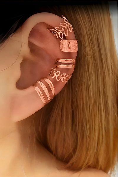 ELMATOLYE Women's Cartilage Hole-Free Compression Earrings Set of 5 Rosegold