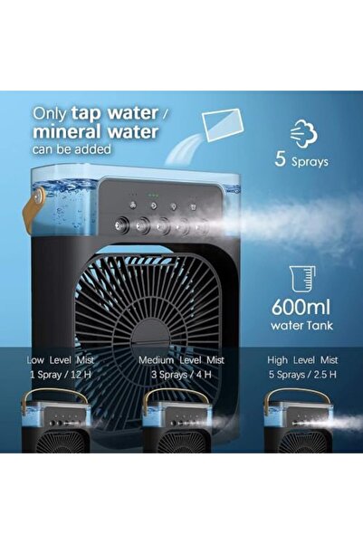 Generic مروحة مكيف هواء محمولة، مروحة شخصية صغيرة سوداء اللون، مبرد هواء تبخيري، خزان مياه 600 مل رطب