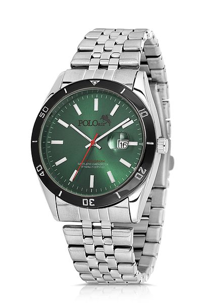 Polo Air Men's Wrist Watch with Lens Calendar Silver Green Color Pl-0987E4X