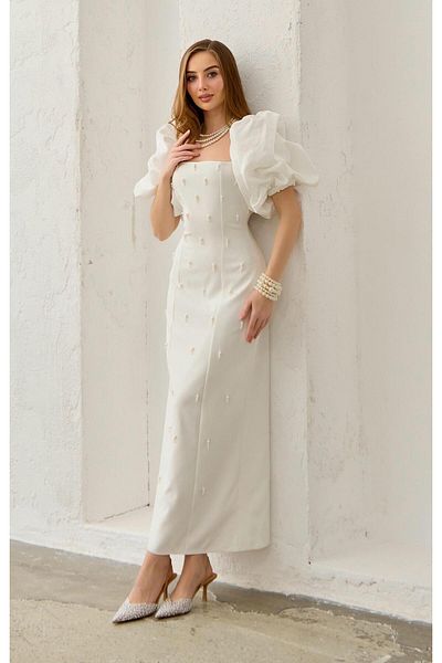Elbee Fashion Woman Φόρεμα με λεπτομέρεια επεξεργασίας με γαρνιτούρα με μανίκια
