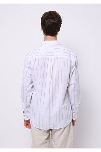 Colin's Regular Fit Shirt Neck Striped Men's Linen Blend White Long Sleeve Shirt