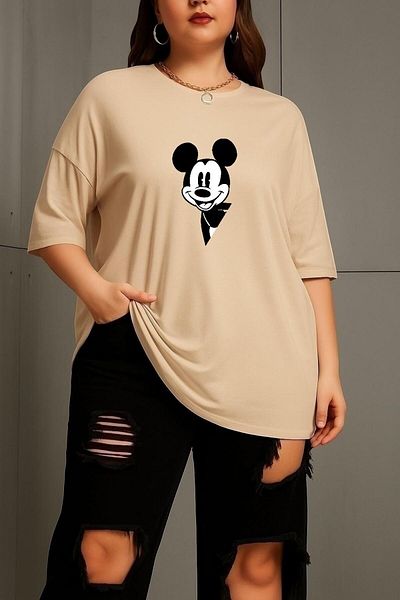 BENROMA Plus Size Cartoon Elephant Character Printed Unisex T-Shirt