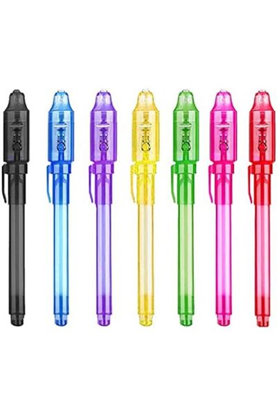 Sprise Set of 7 Invisible Ink Pens and UV Flashlight, Multicolor
