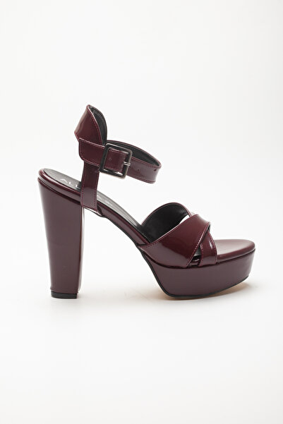 LİLLA Women's High Heeled Platform Burgundy Patent Leather Evening Dress Shoes