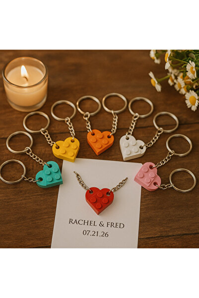 Şeker Ofisi Kişiye Özel Isimli Ikili Lego Kalp Anahtarlık – Düğün, Nişan, Kına Hediyelik, Nikah Şekeri