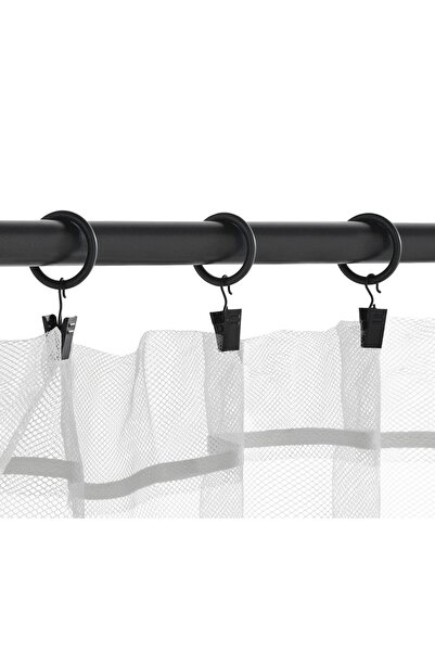 IKEA QUALİTY 10 Adet Perde Halkası Çap 25 mm İkea 10'lu Perde Asma Aparatı Kancalı Perde Askılığı Siyah