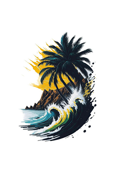 INOVATIX Set de 8 piese, Autocolant Palmieri loviți de valuri, INOVATIX®. 6 cm